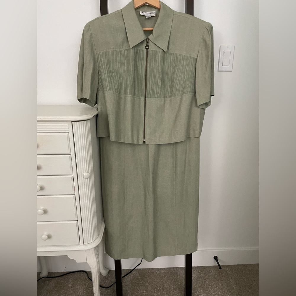 Michel Antoni collection dress & jacket. Size 20 sage green, vintage, beautiful!